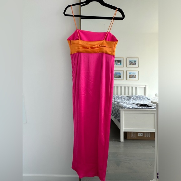 Alice & Olivia - Lilly’s Slit Midi Dress in Orange and Candy - US 4 - Picture 8 of 10